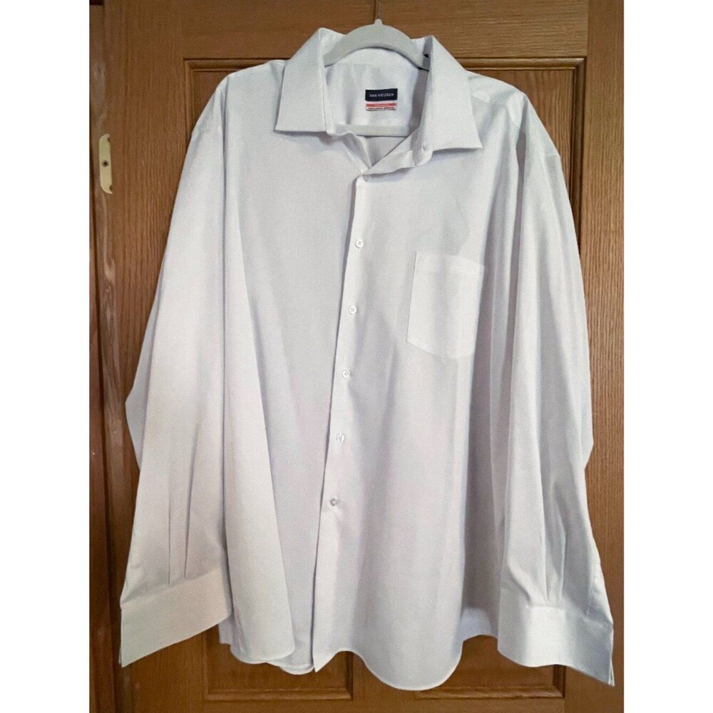 Van Heusen Stain Shield White Dress Shirt Men's 2XL 18-18.5 34/35 Regular Fit